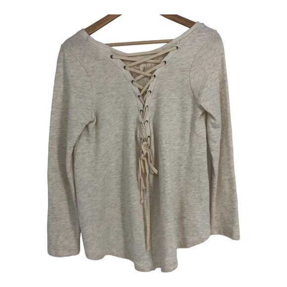 NWT Anthropologie Everleigh Oatmeal Lace  Up Back Sweater Top size XS - Picture 3 of 13